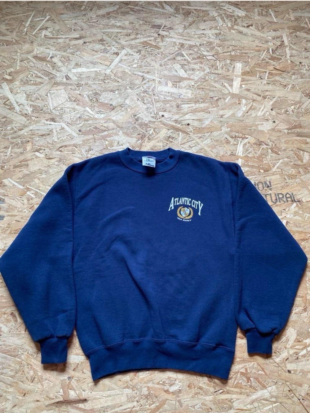 Jerzees Navy Crewneck Sweatshirt with Small Atlantic City Chest Logo